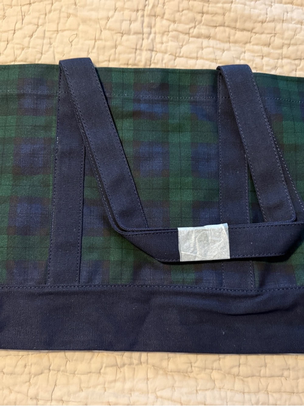 J. Crew Navy and Green Plaid Canvas Shoulder Bag
